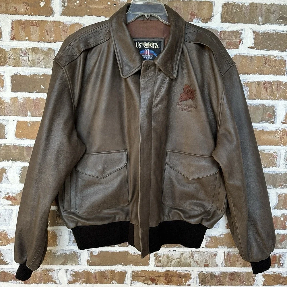 VTG US Wings Type A2 2000 Signature Series Leather Bomber Jacket XXL 52 Inch Men